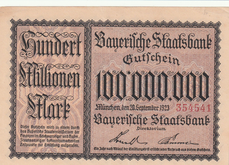 Germany Bavaria 100.000.000 Mark 1923

UNC