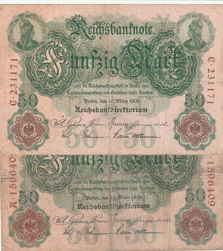 Germany 50 Mark 1906 Rare Lot of 2 banknotes 

Pick#26a,b F