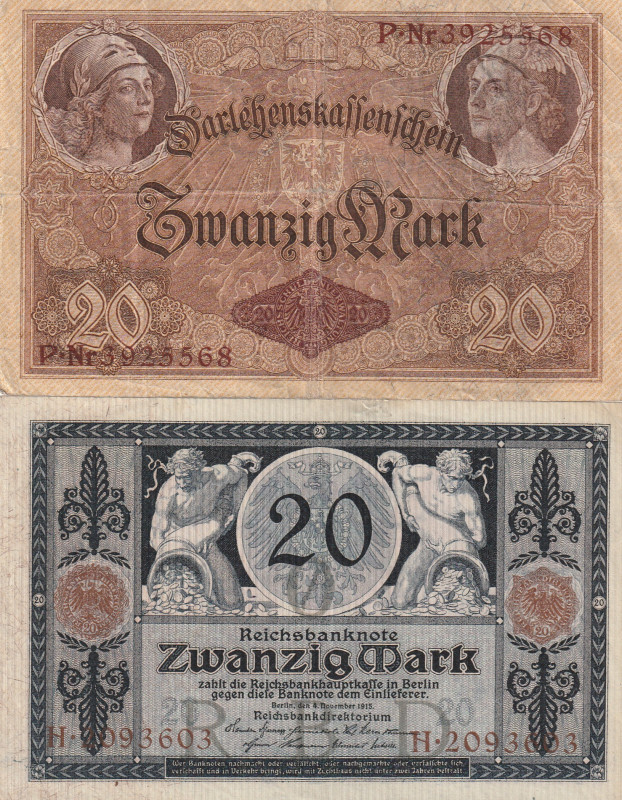 Germany 20 Mark 1914-15 Lot of 2 Banknotes

Pick#48,63 F/XF