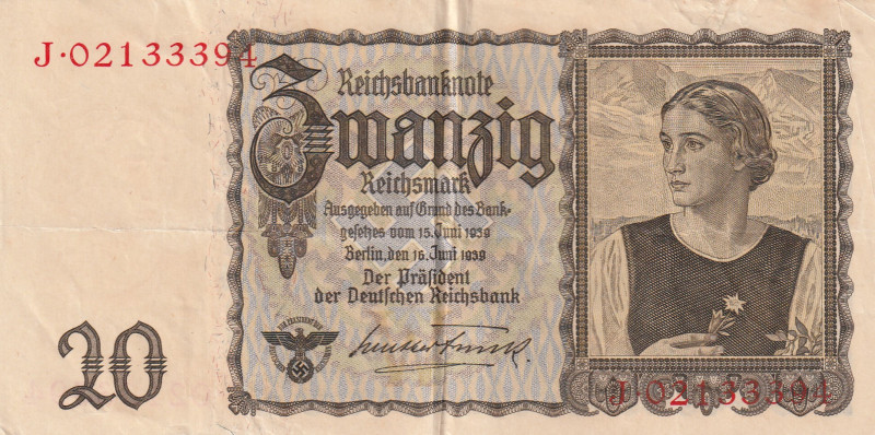 Germany 20 Reichsmark 1939

Pick#185 VF