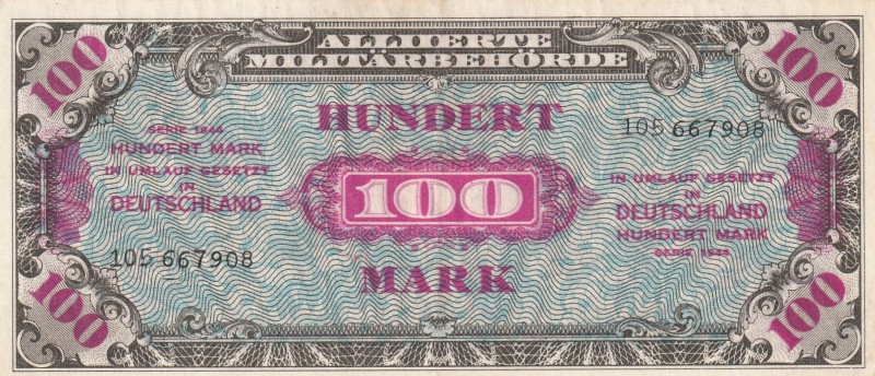 Germany Allied Military Currency 100 Mark 1944

Pick#197b XF, 9 digit serial #...