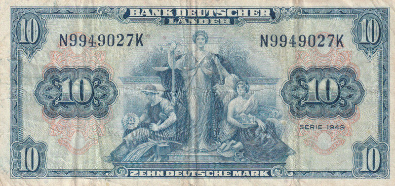 Germany Federal Republic 10 Deutsche Mark 1949

Pick#16a VF