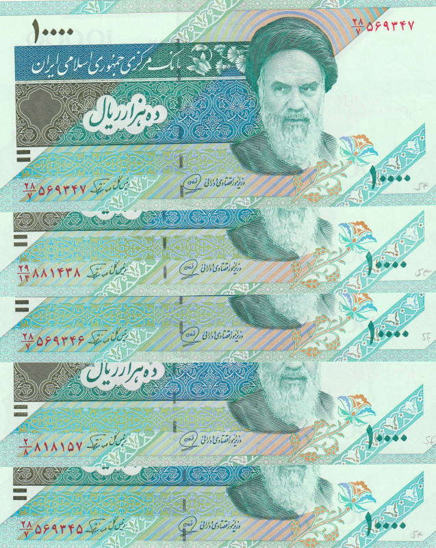 Iran 10.000 Reals 1992 Lot of 5 banknotes 

Pick#146 UNC