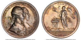 Maria Theresa silver Specimen "Marriage of Joseph II and Elizabeth von Bourbon" Medal 1760 SP55 PCGS, Mont-1891. 39mm. By A. Wideman. Celebrating the ...