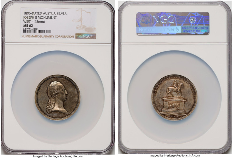 Joseph II silver "Monument" Medal 1806-Dated MS62 NGC, 48mm. By J. N. Wirt. HID0...