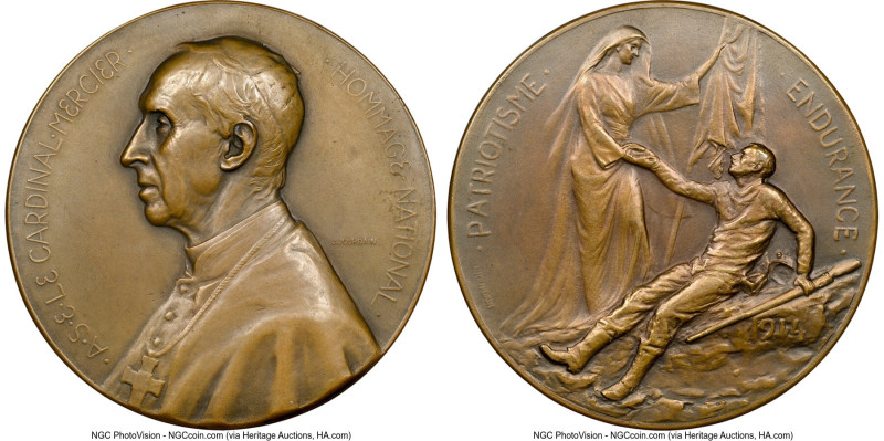 "WWI - War & Peace" bronze Medal 1914-Dated MS64 Brown NGC, 65mm. By J. Jourdain...