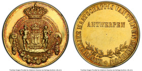 "Antwerpen - Royal Horticulture & Agriculture" gold Specimen Medal ND SP61 PCGS, 35mm. 13.64gm. By Baetes. With touches of scattered scarlet and amber...