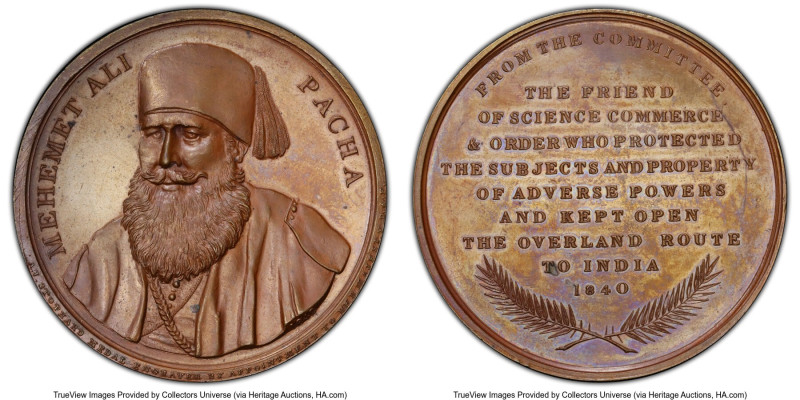 Mehmet Ali Pasha bronzed Specimen "Overland Route to India Protected" Medal 1840...