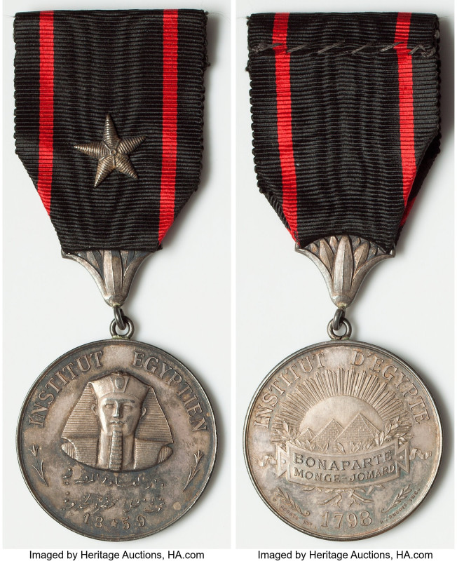 temp. silver "Napoleonic Egyptian Institute" Medal 1859 UNC, 37mm. 25.9gm. Edge:...