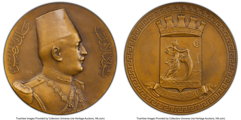 Fuad I bronze Specimen "Ville D'Alexandrie - King Fuad I" Medal 1924 SP63 PCGS, ...