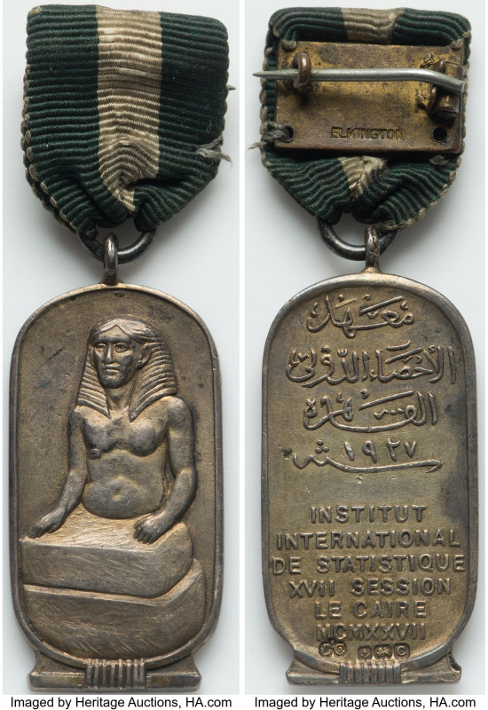 Fuad I silver "International Institute of Statistics" Medal 1927 AU Details Unce...