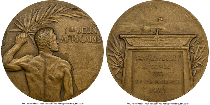Fuad I brass "First African Games in Alexandria" Medal 1929 MS63 NGC, 59mm. By H...