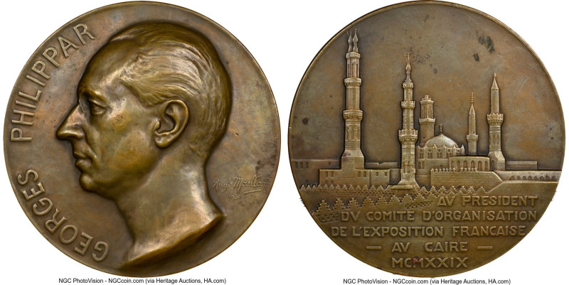 Fuad I bronze "Georges Philippar" Medal 1930 MS61 Brown NGC, 68mm. By Auguste Ma...