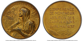 Farouk gilt-silver "Montreux Conference - Abolition of Capitulations" Medal 1937 AU58 PCGS, 50mm. By Huguenin Brothers, Switzerland. Ex. Stephen Album...