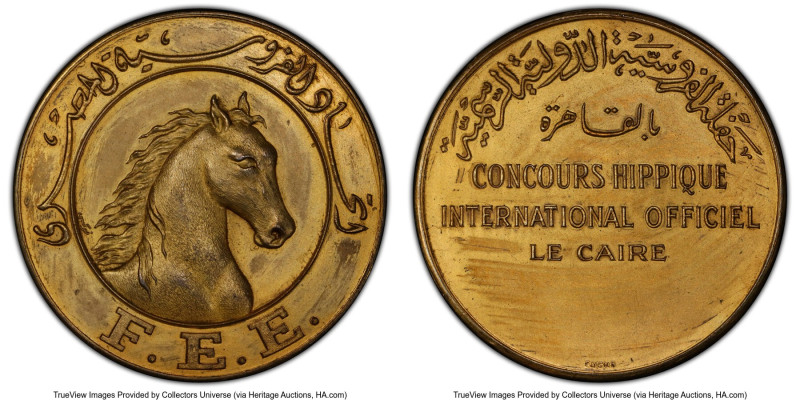 Farouk gilt silver Specimen "Cairo International Horse Show" Medal ND (c. 1950) ...