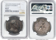 Navarre. Antoine de Bourbon silver Restrike Medal 1560-Dated MS64 NGC, cf. Jones-74. 37mm. 18th or 19th century Restrike. Beautiful toning upon the de...