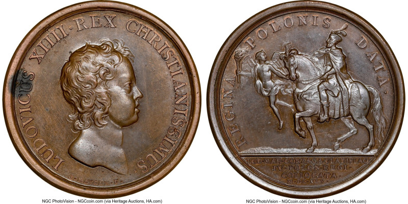 Louis XIV bronze "Marriage of Wladislas & Louise-Marie" 1645-Dated MS63 Brown NG...