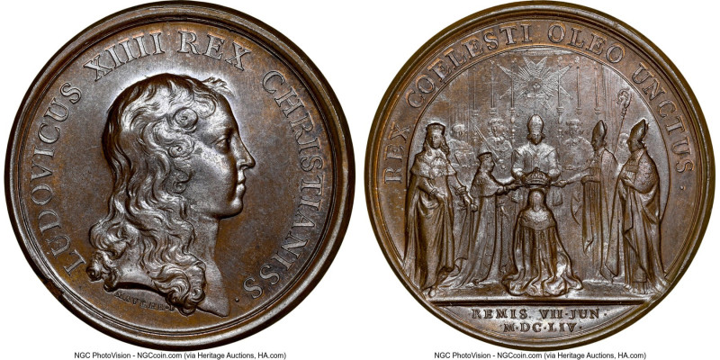 Louis XIV bronze "Louis XIV Coronation Reims" Medal 1654-Dated MS65 Brown NGC, D...