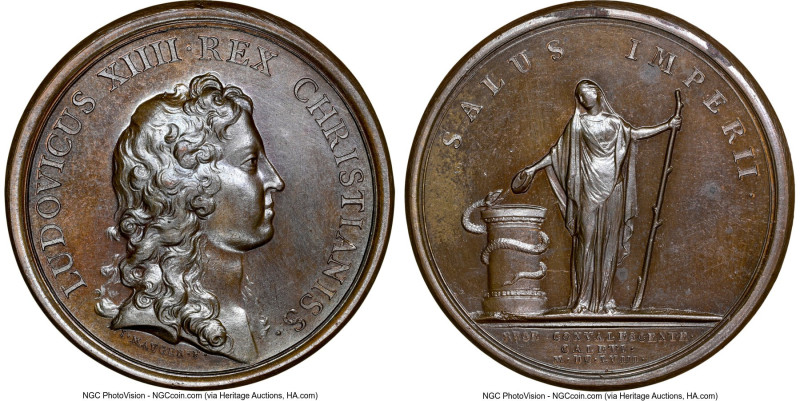 Louis XIV bronze "Calais - Healing of Louis XIV" Medal 1658-Dated MS64 Brown NGC...