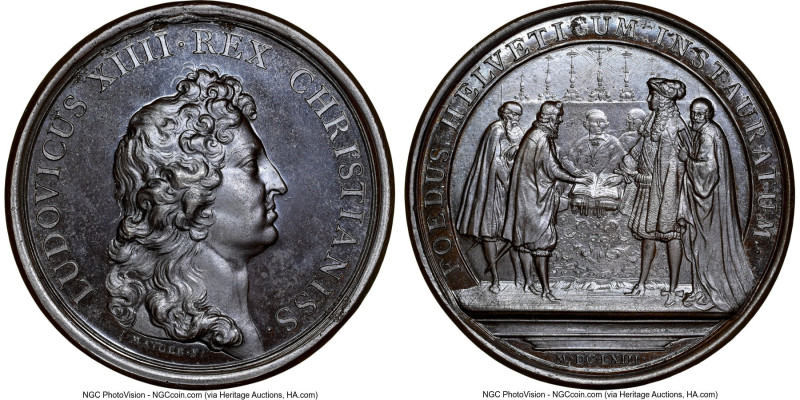 Louis XIV bronze "Alliance with Swiss" Medal 1663-Dated MS65 Brown NGC, Divo-76....
