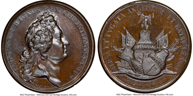 Louis XIV bronze "Defeat of English and Dutch Fleet" Medal 1690-Dated MS66 Brown...