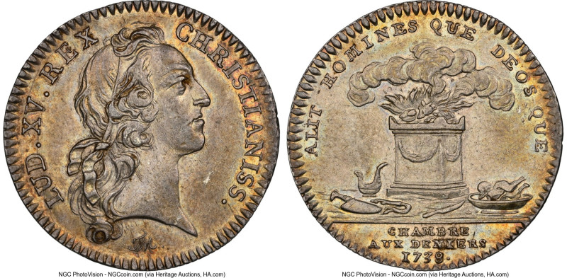 Louis XV silver "Chambre Aux Deniers" Jeton 1738-Dated AU58 NGC, Feuardent-2499....
