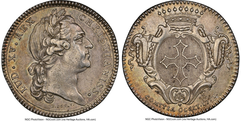 Louis XV silver "Languedoc" Jeton 1771-Dated AU55 NGC, Feuardent-10991. 30mm. HI...