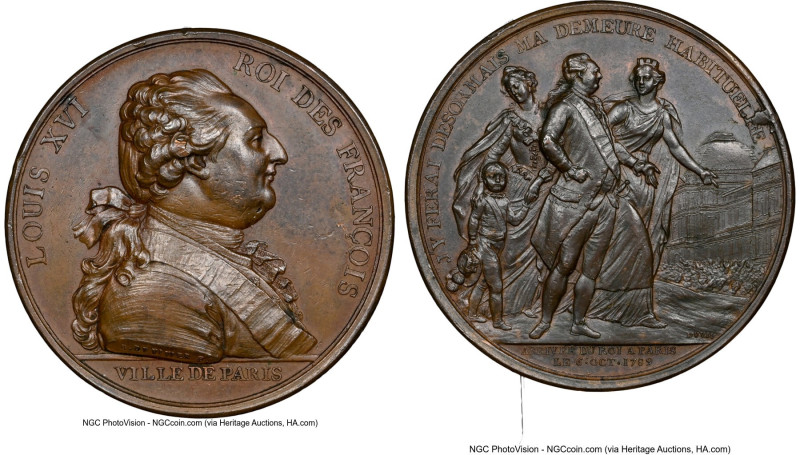 Louis XVI bronze "Arrival in Paris" Medal 1789-Dated AU58 Brown NGC, Julius-55. ...