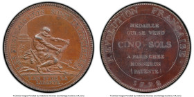 Republic bronze "The United French are Invincible" 5 Sol 1792 SP63 Brown PCGS, Maz-163. 40mm. By Monneron. A handsome and eye-catching offering with r...