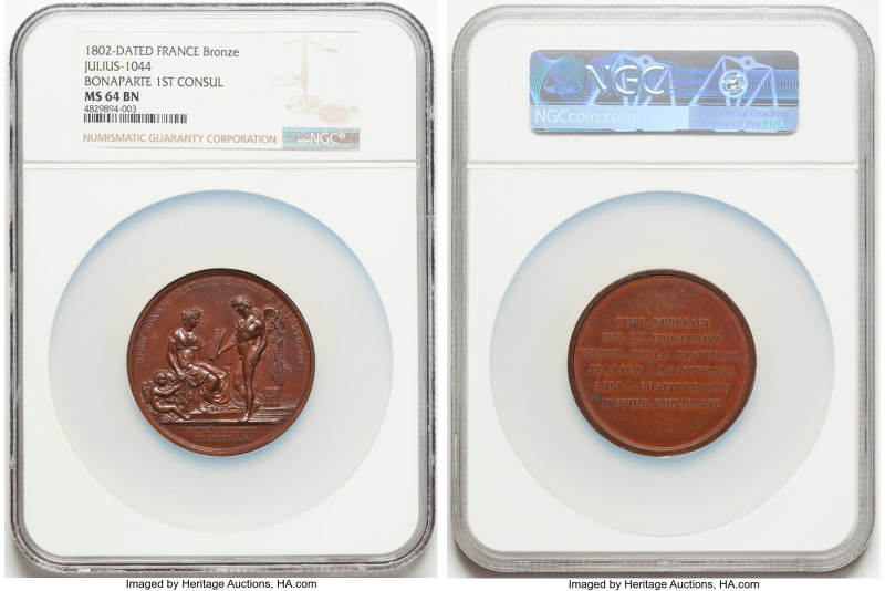 Napoleon bronze "Bonaparte - 1st Consul" Medal 1802-Dated MS64 Brown NGC, Julius...