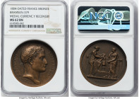 Napoleon bronze "Currency Recovery" Medal 1804-Dated MS62 Brown NGC, Bramsen-379. 41mm. By Andrieu. With a beautiful overlay of copper toning, this at...