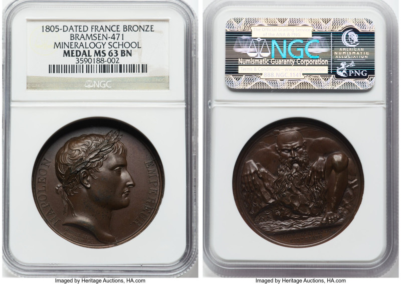 Napoleon bronze "Mineralogy School" Medal 1805-Dated MS63 Brown NGC, Bramsen-471...