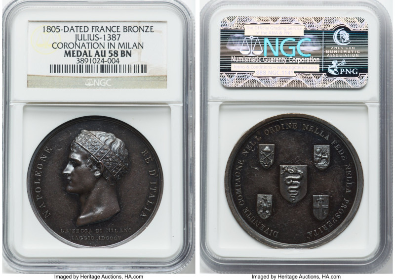 Napoleon bronze "Coronation in Milan" Medal 1805-Dated AU58 Brown NGC, Julius-13...