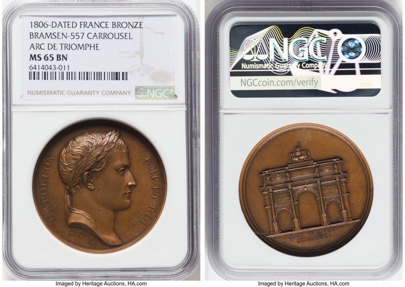 Napoleon bronze "Arc de Triomphe - Place de Carrousel" Medal 1806-Dated MS65 Bro...