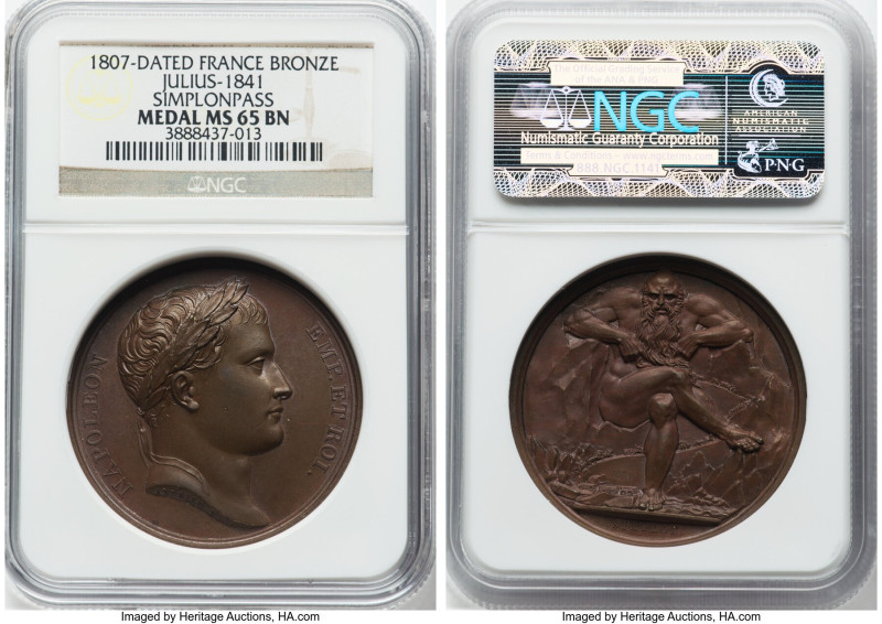 Napoleon bronze "Simplon Pass" Medal 1807-Dated MS65 Brown NGC, Julius-1841. 40m...