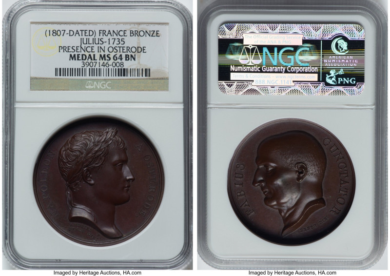 Napoleon bronze "Presence in Osterode" Medal 1807-Dated MS64 Brown NGC, Julius-1...