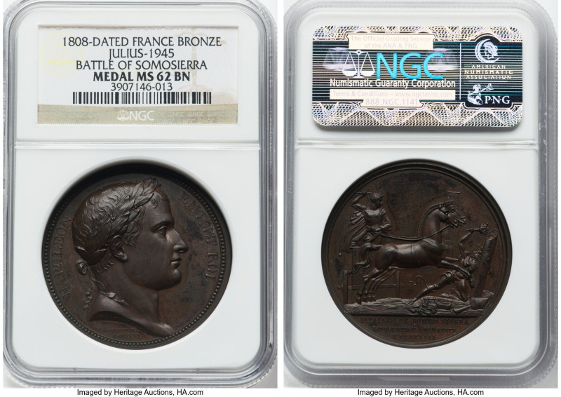 Napoleon bronze "Battle of Somosierra" Medal 1808-Dated MS62 Brown NGC, Julius-1...