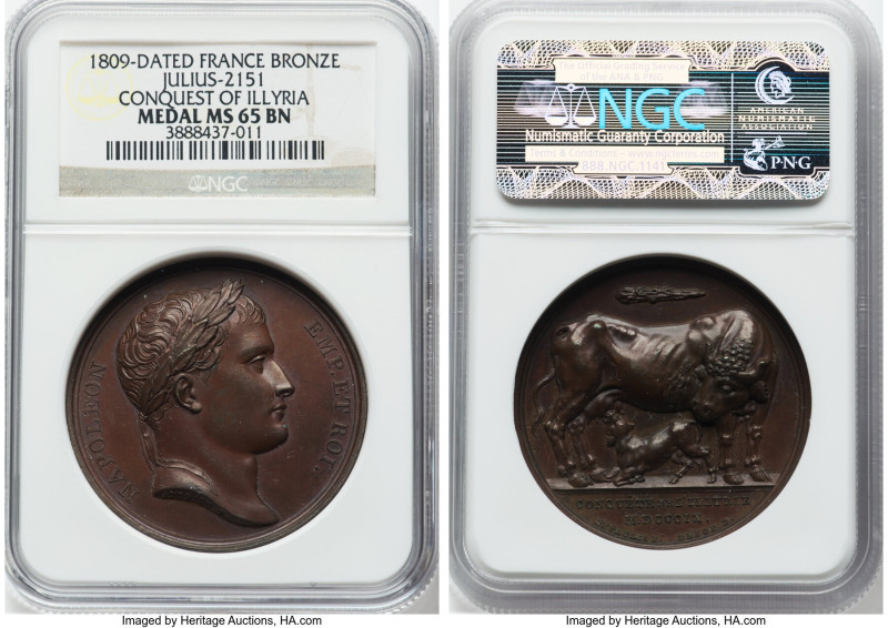 Napoleon bronze "Conquest of Illyria" Medal 1809-Dated MS65 Brown NGC, Julius-21...