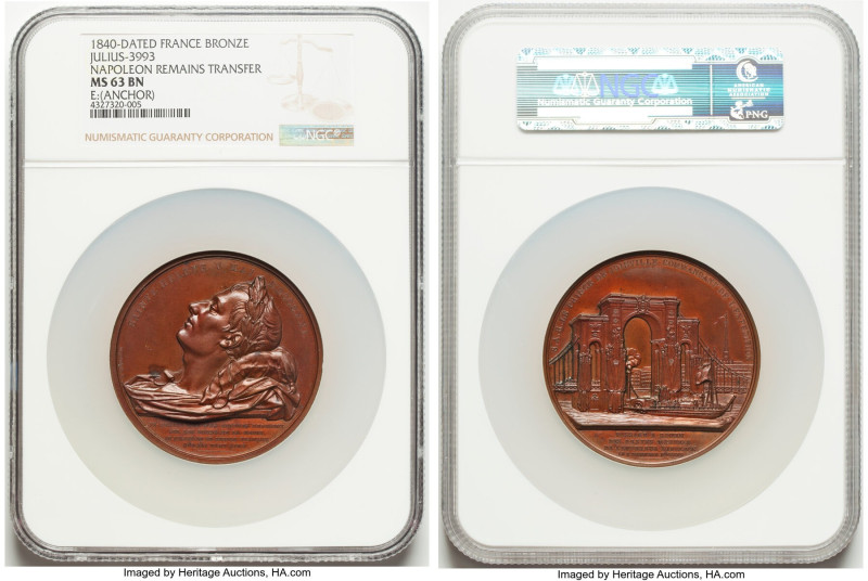 Republic bronze "Napoleon Remains Transfer" Medal 1840-Dated MS63 Brown NGC, Jul...