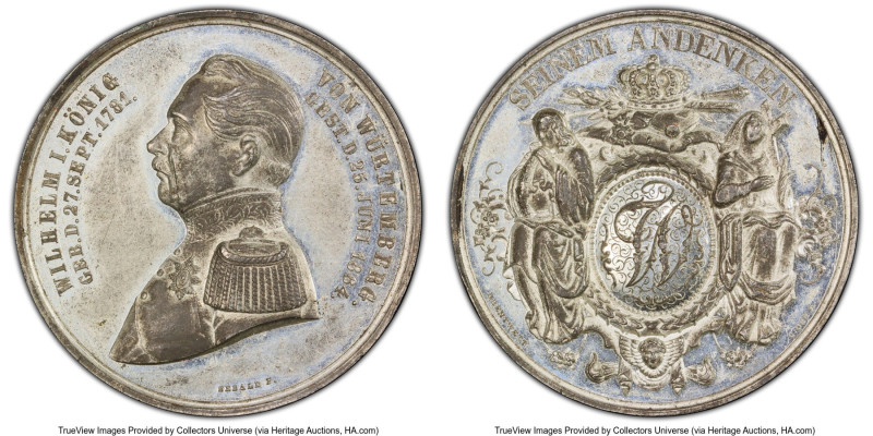 Wurttemberg. Wilhelm I white metal Specimen Medal 1864 AU Details (Edge Damaged)...