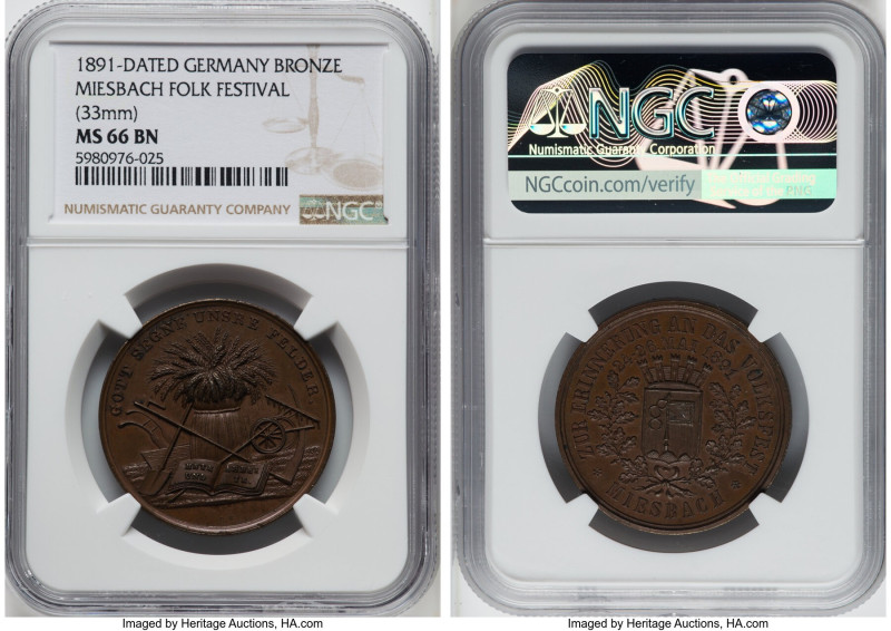 "Miesbach Folk Festival" bronze Medal 1891-Dated MS66 Brown NGC, 33mm. HID098012...