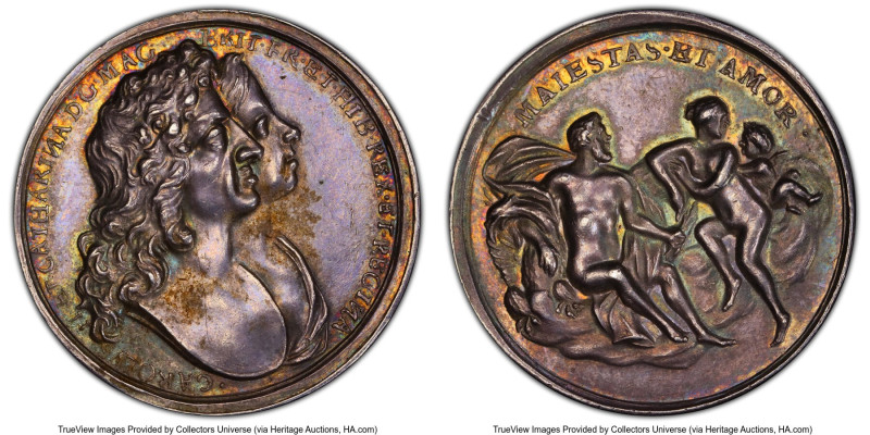 Charles II & Catherine silver Medal ND (1662) AU58 PCGS, Eimer-226. 27mm. HID098...