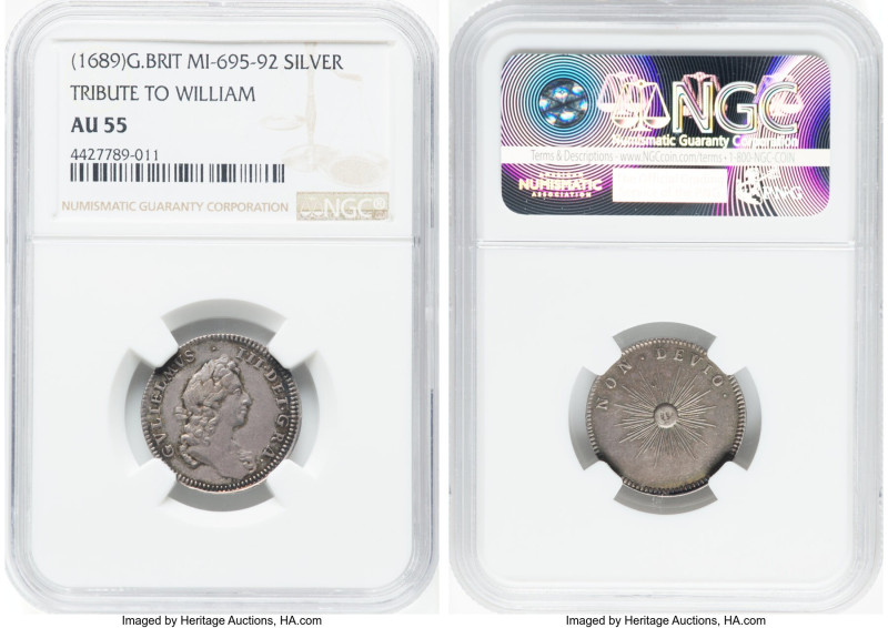 William & Mary silver "Tribute to William" Medallic Token (1689) AU55 NGC, MI-69...