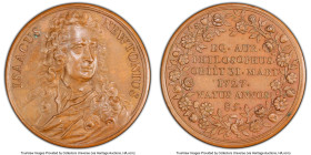 George I bronzed Specimen "Death of Isaac Newton" Medal 1727 SP63 PCGS, Eimer-506. 33mm. By J. Dassier. This eye-catching and commemorative Medal, ded...