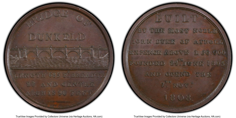 George III bronzed Specimen "Opening of the Bridge at Dunkeld" Medal 1808 SP62 P...