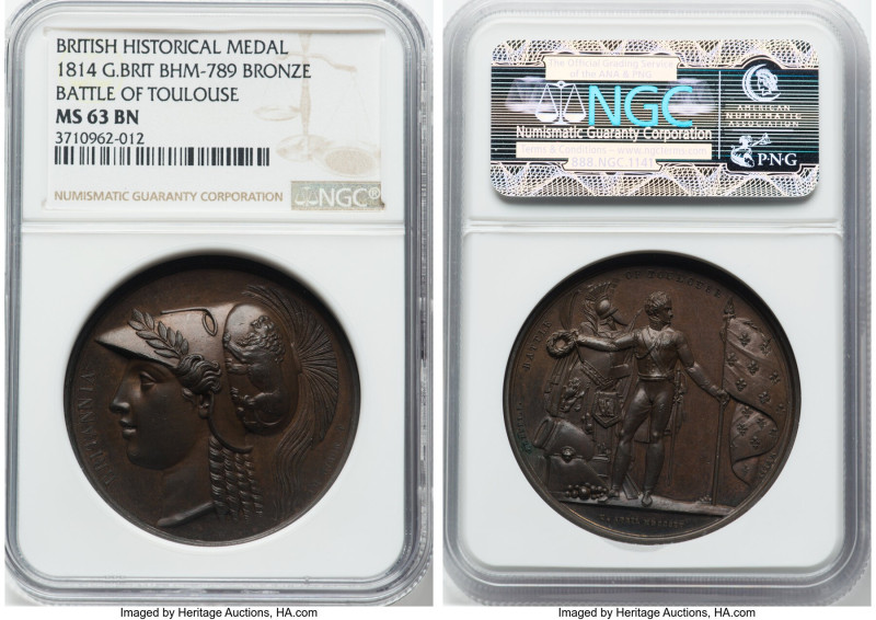 George III bronze "Battle of Toulouse" Medal 1814-Dated (1820) MS63 Brown NGC, B...
