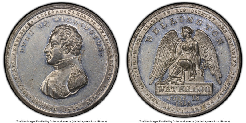 George III white metal "Battle of Waterloo" Medal 1815 SP61 PCGS, BHM-879. 40mm....