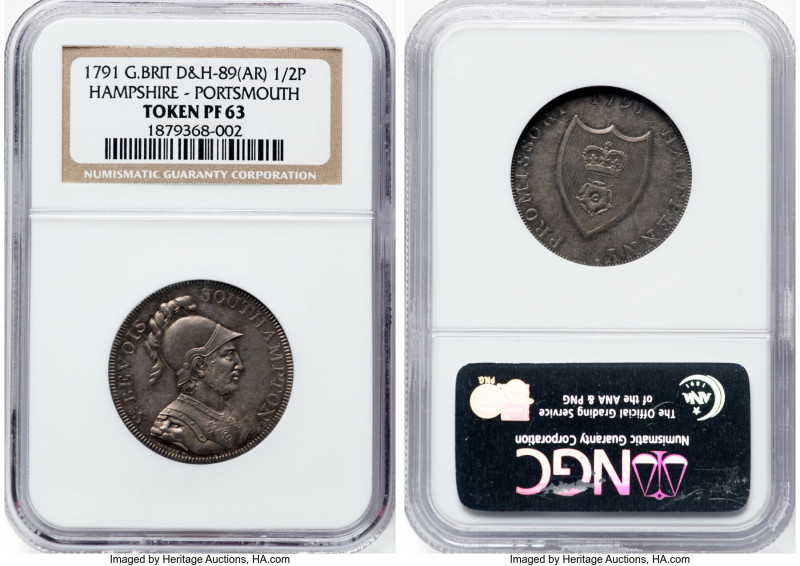 Hampshire. Portsmouth Proof 1/2 Penny Token 1791 PR63 NGC, D&H-89(AR). HID098012...