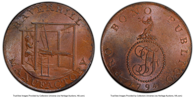 Suffolk. Haverhill 1/2 Penny Token 1794 MS64 Brown PCGS, DH-31. 28.5mm. HID09801...