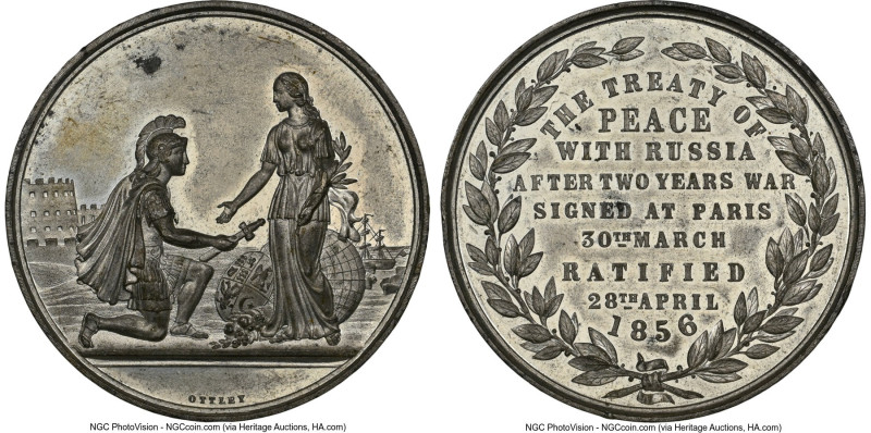 "Treaty of Paris" white metal Medal 1856 MS62 NGC, BHM-2577. 50mm. By Ottley. HI...